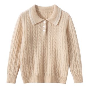 儿童半开POLO领100纯全山羊绒衫秋冬季加厚男童女童软糯打底毛衣