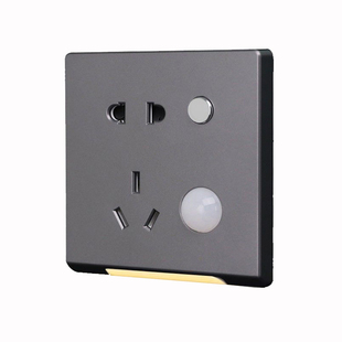 86型暗装五孔插座带人体感应小夜灯家用开关客厅楼道地脚灯面板