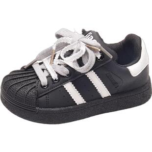 小米步儿童板鞋2025冬季款鞋子女童黑白拼色休闲鞋男童轻便运动鞋