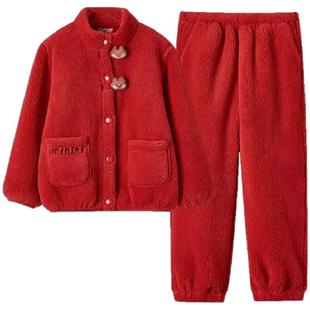 千线艺linefriends联名儿童睡衣大红本命年男女童珊瑚绒家居服冬