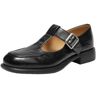 百丽复古T字玛丽珍鞋女新款乐福鞋粗跟时装浅口单鞋子B3021AA6预