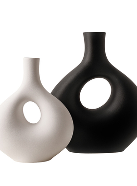 欧式艺术黑色白色陶瓷花瓶摆件