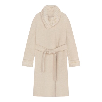 邱莹莹 HELA AOMI “水貂大衣”绵羊毛91.8%+山羊绒收腰大衣