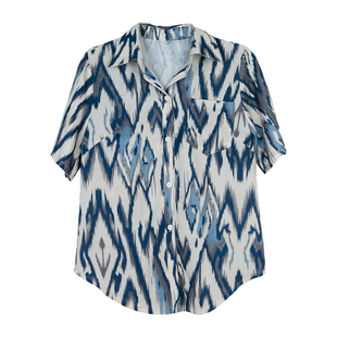 新疆民族风服装艾德莱斯翻领T恤女夏季款短袖时尚复古款维族服装