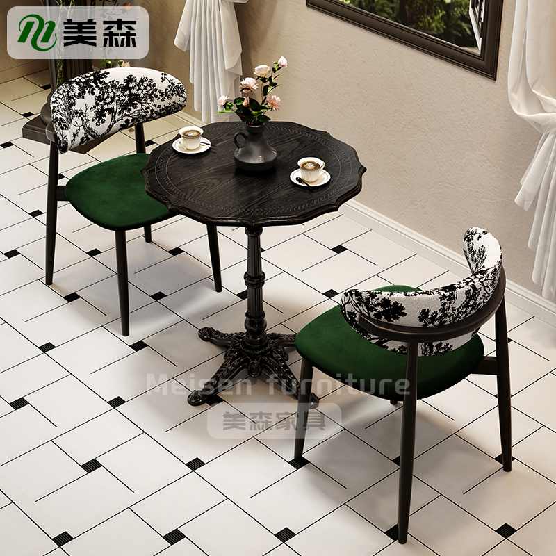 中古风桌椅组合法式复古咖啡店自助西餐厅甜品实木简餐饮桌子商用