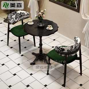 中古风桌椅组合法式 复古咖啡店自助西餐厅甜品实木简餐饮桌子商用