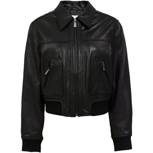 ONLY2025冬季新款两侧斜插口袋直筒正肩纯色小个子短款皮衣外套女