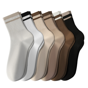 回力2026新款爆款袜子女款纯棉秋冬中筒袜吸汗防臭美拉德条纹长袜