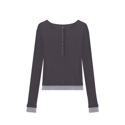 天丝羊毛亲肤假两件长袖T恤