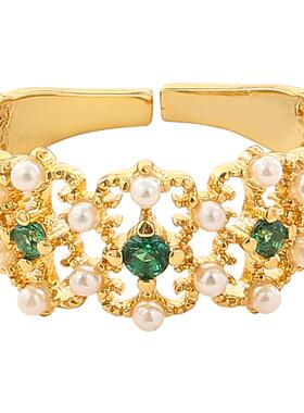 轻奢花迹冷淡风日韩新款珍珠戒指