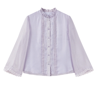 秋水伊人时尚气质立领上衣2026年春季新款女日常优雅花边蕾丝衬衫
