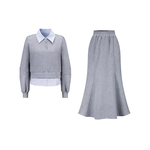 CHICHY慵懒休闲灰色卫衣半身裙两件套女春季款显瘦运动风裙装套装