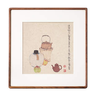 新中式禅意茶室挂画方形四联茶壶不急且慢茶话弄奶茶店日式装饰画