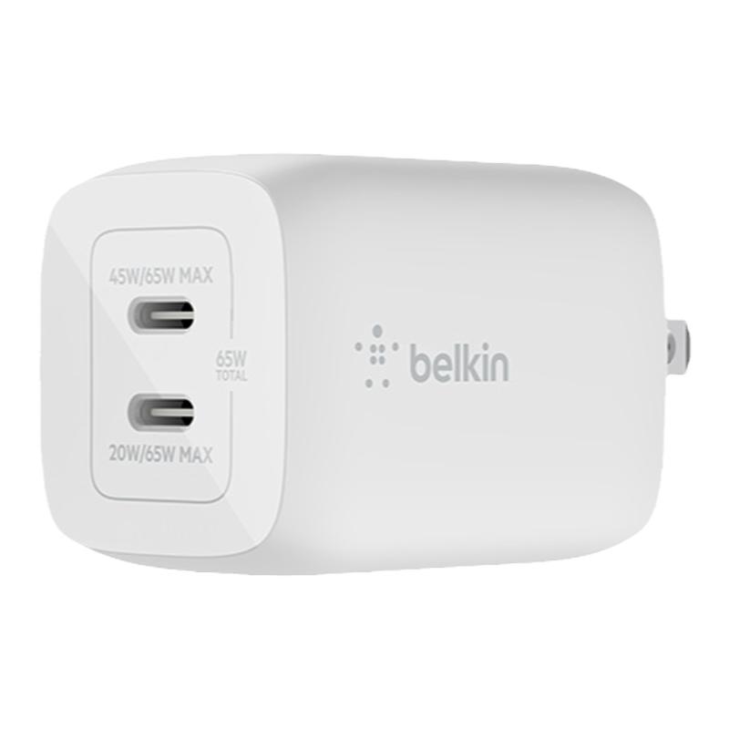 Belkin贝尔金65W双口USB-C氮化镓PD充电器Typec适用苹果15iPhone15/14/13华为手机笔记本Mac电脑iPad快充插头