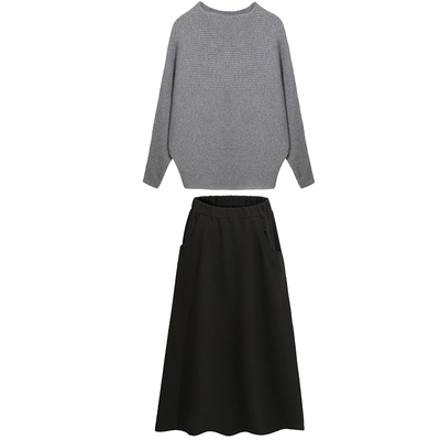 秋装休闲涤纶纯色显瘦裙子两件套