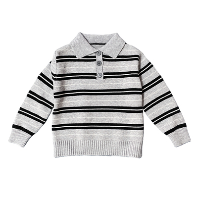 儿童条纹毛衣2025冬装新款男童韩版翻领针织衫男孩加厚打底线衫