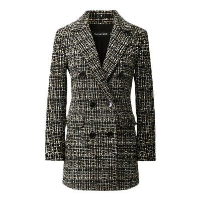 冬季复古优雅千鸟格中长款大衣