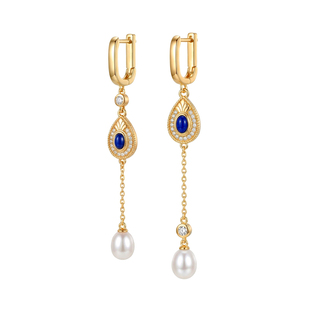 《融冬》原创设计纯银耳钉天然淡水珍珠青金石耳环复古法式女饰新