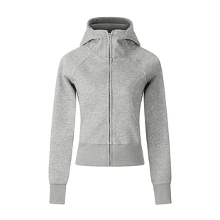 F383 2025灰色短款连帽卫衣女早秋新款修身显瘦长袖美式拉链外套