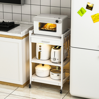 三层落地白色厨房置物架小尺寸小家电微波炉烤箱架子地面多层小型