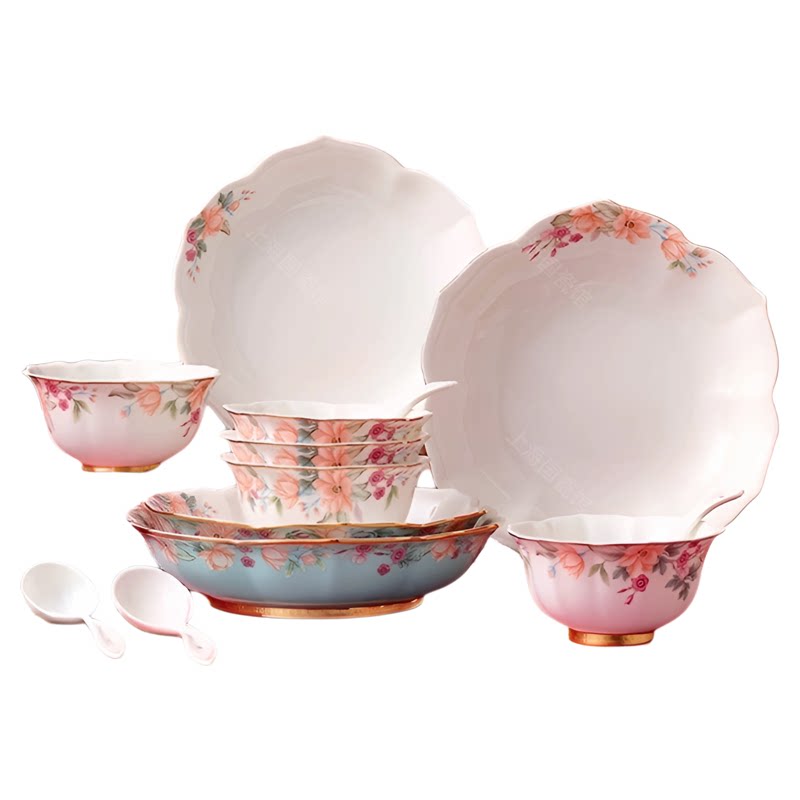 永丰源铂金青花天青时代餐具套装30/31/62头家用陶瓷碗盘乔迁礼盒
