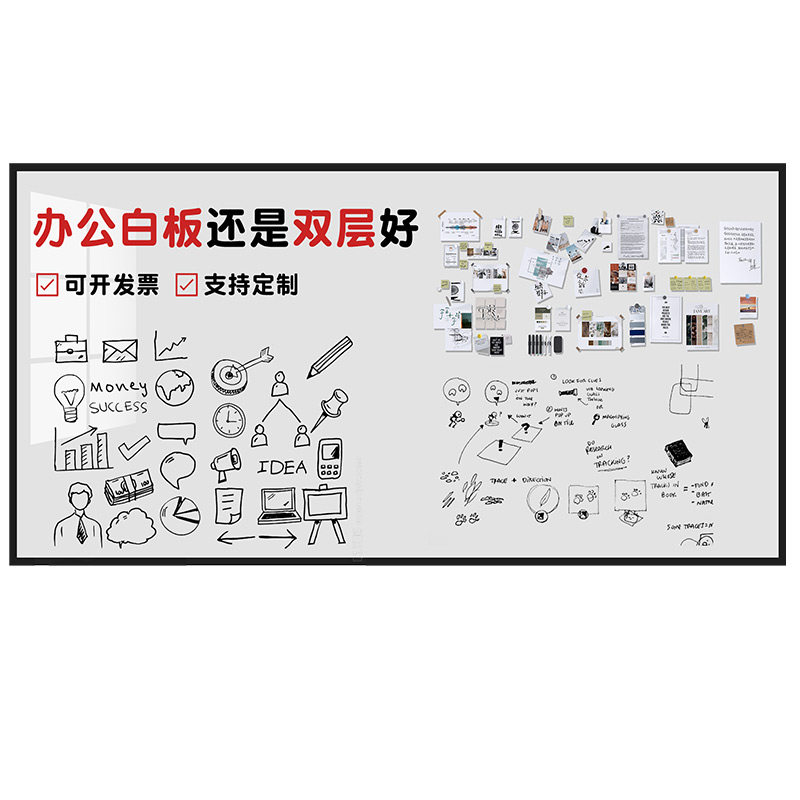 磁博士办公磁性白板墙贴可擦写字板可投影双层磁力贴教学办公涂鸦家用吸铁石磁吸板珐琅板涂鸦家用黑板可定制