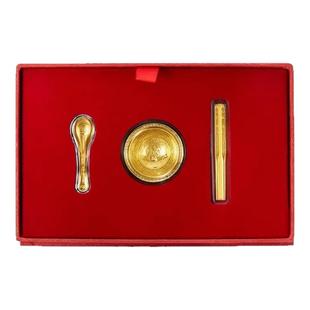 潮宏基金碗筷勺三件套黄金摆件新生宝宝见面礼满月周岁祝福礼物