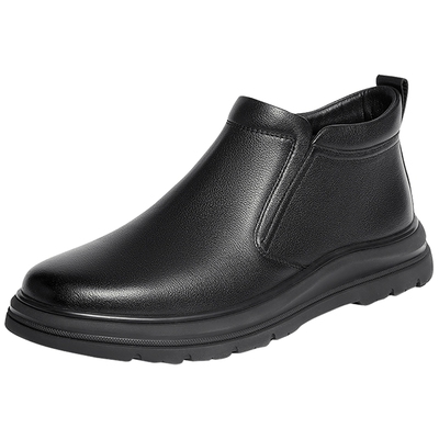 森达牛皮加绒保暖通勤休闲皮靴男