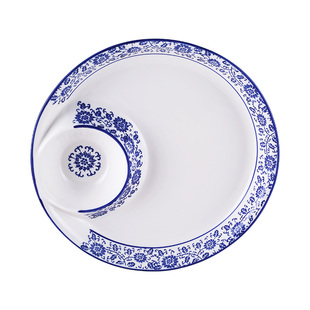 青花陶瓷方圆形饺子盘家用创意分格盘酒店凉菜盘子料理寿司子母盘