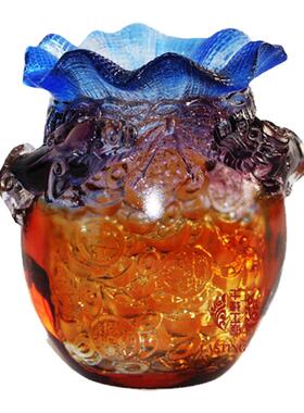 六合春琉璃貔貅笔筒庆典刻字摆件