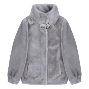 仿水貂绒皮草外套女中老年秋冬款妈妈装高端加厚短款皮毛一体上衣