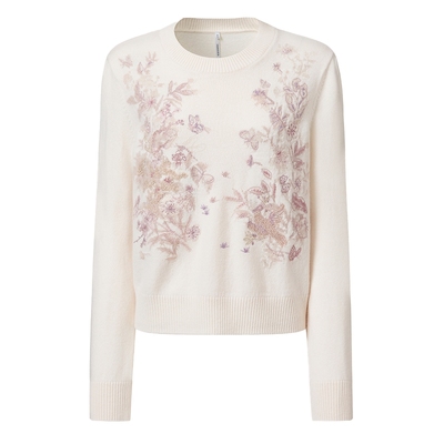 VGRASS羊绒羊毛嵌提绣花针织衫