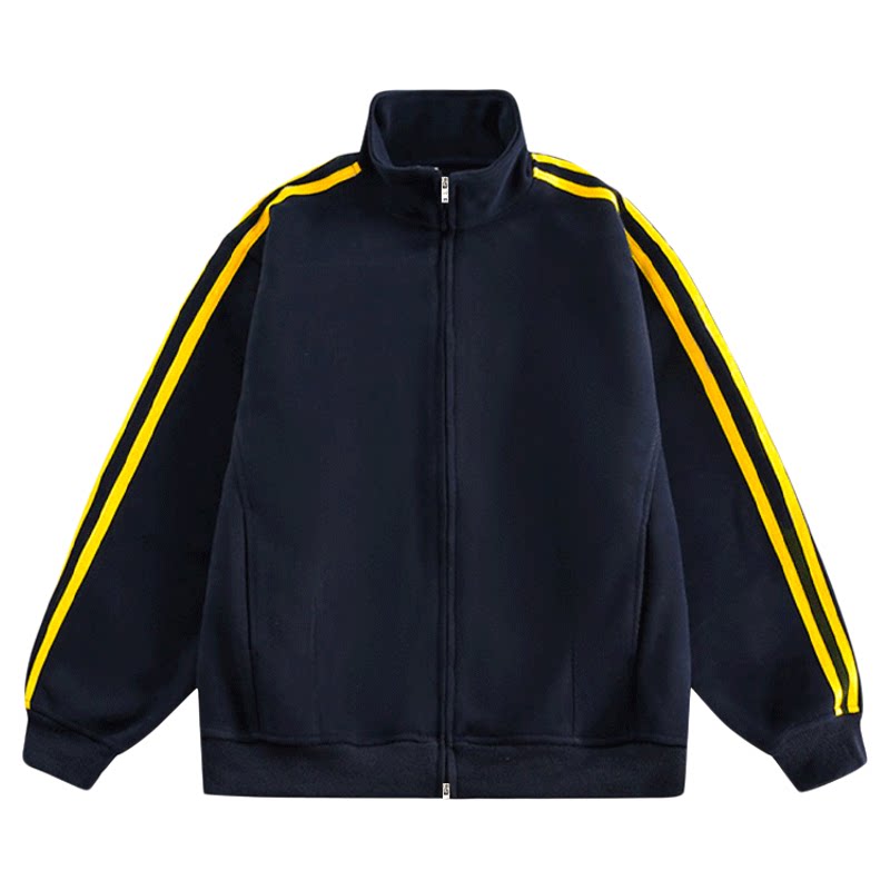 三条杠外套女藏青色长款棒球服美式夹克开衫运动休闲新款秋冬季