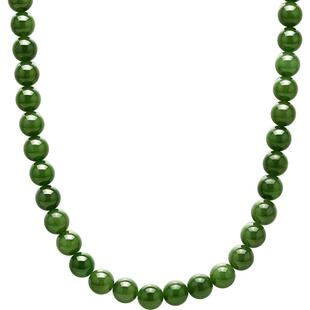 梦金园天然和田玉项链女碧玉8mm圆珠串珠气质玉石套链生日送妈妈