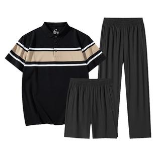 贵人鸟爸爸夏套装爸爸衣服男士夏装套装爸爸短袖t恤男款中年男装