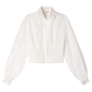 情人节礼物SANDRO2026春季新款女装法式灯笼袖松紧抽褶收腰衬衫