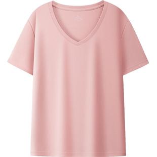 液氨棉莫短袖T恤女夏V领韩版白色内搭上衣体恤简约垂顺正肩打底衫