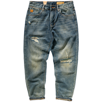 长裤做旧补丁牛仔裤破洞贴布直筒