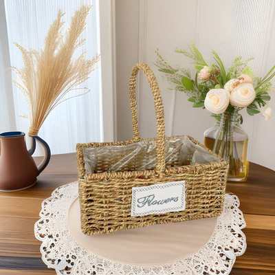 新品 草编手提花篮藤编插篮柳条编织伴手礼品筐水果零食杂物收纳