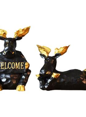 轻奢迎宾麋鹿树脂摆件玄关装饰