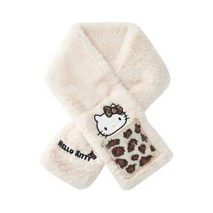 三丽鸥正版凯蒂猫豹纹毛绒围巾女冬季卡通保暖加厚围脖可爱围巾萌