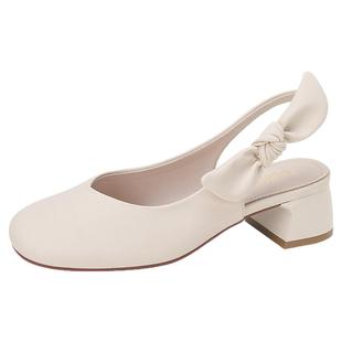 大东玛丽珍凉单鞋女款2026新款夏季配裙子蝴蝶结包头后空粗跟凉鞋