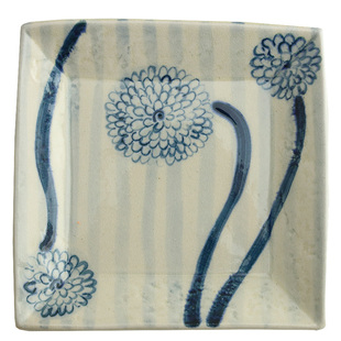 日本进口宗山窑陶瓷餐盘复古手绘釉下彩日式沙拉果盘子四方热菜盘