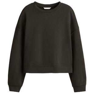 HM女装卫衣春季轻便圆领宽松美式长袖休闲酒红色套衫1284990