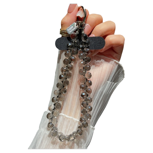 高级感手机链水滴水晶珠子手腕防丢绳挂链高档轻奢精致女挂饰腕带手链手工珠串短挂绳链条黑色银色夹片钥匙壳