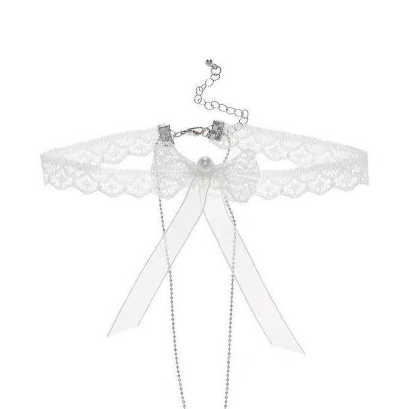 白色蕾丝蝴蝶结choker项圈禁欲