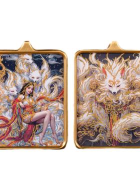 手绘彩绘版九尾狐仙方牌吊坠