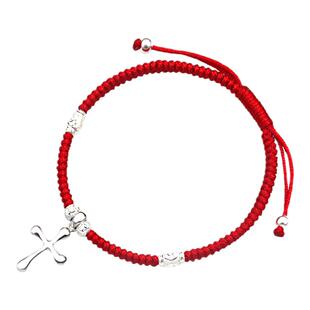 天果 925纯银十字架红绳手链女手绳手工本命年生日礼品学生手饰品