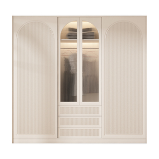 法式衣柜家用卧室现代简约一门到顶网红美式实木推拉门轻奢大衣橱