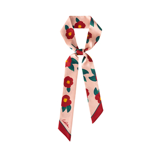 双成记发发世界山茶花斜纹桑蚕丝真丝小长条丝巾春夏发带百搭送礼